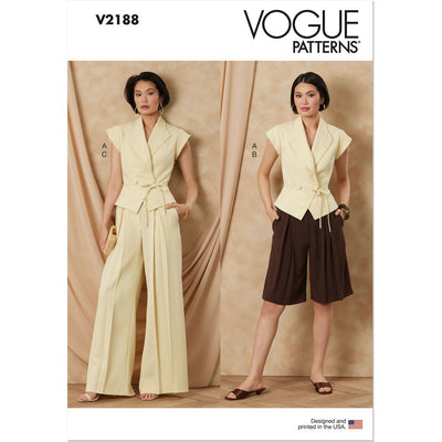 Vogue Pattern V2188 Misses Structured Top With Tie Belt Shorts And Pants 2188 Image 1 From Patternsandplains.com