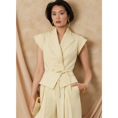 Vogue Pattern V2188 Misses Structured Top With Tie Belt Shorts And Pants 2188 Image 2 From Patternsandplains.com