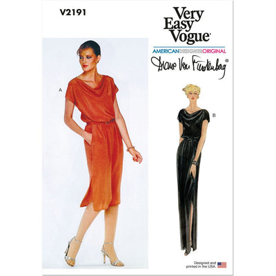Vogue Pattern V2191 1980s Misses Vintage Cowl Neck Dress and Belt by Diane Von Furstenberg 2191 Image 1 From Patternsandplains.com