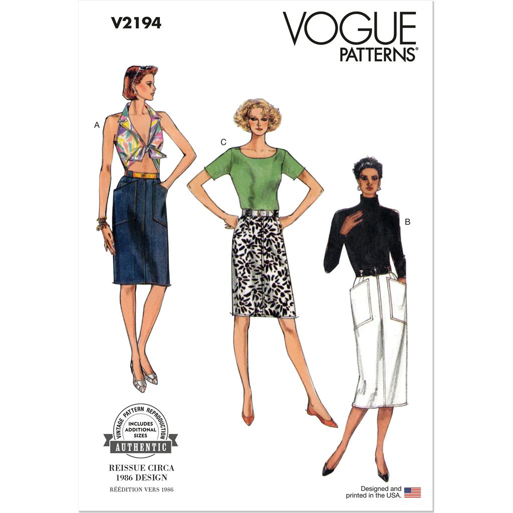 Vogue Pattern V2194 1980s Misses Vintage Straight Skirts 2194 Image 1 From Patternsandplains.com