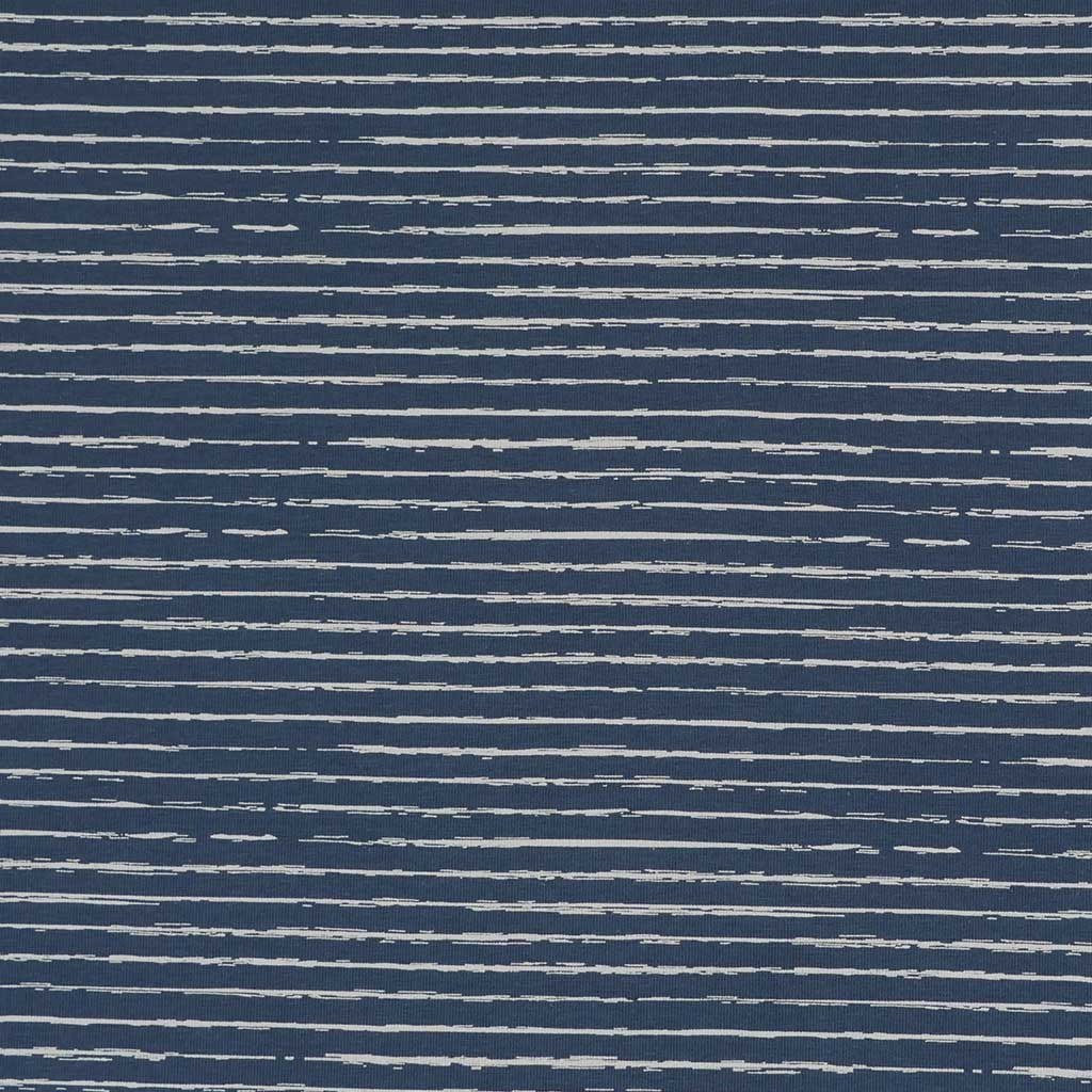 Arizona - Denim Blue Sketch Stripe, Single Jersey Cotton Elastane Print Fabric Main Image from Patternsandplains.com