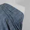 Arizona - Denim Blue Sketch Stripe, Single Jersey Cotton Elastane Print Fabric Mannequin Close Up Image from Patternsandplains.com