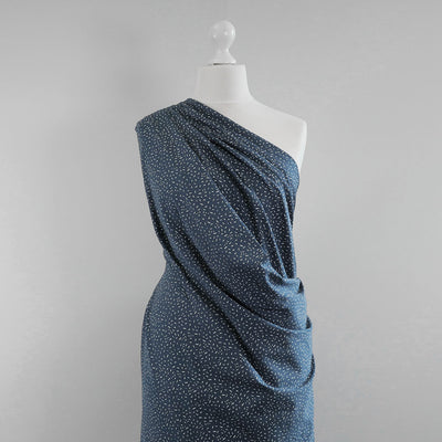 Arizona - Denim Blue Ticker Tape, Single Jersey Cotton Elastane Print Fabric Mannequin Wide Image from Patternsandplains.com