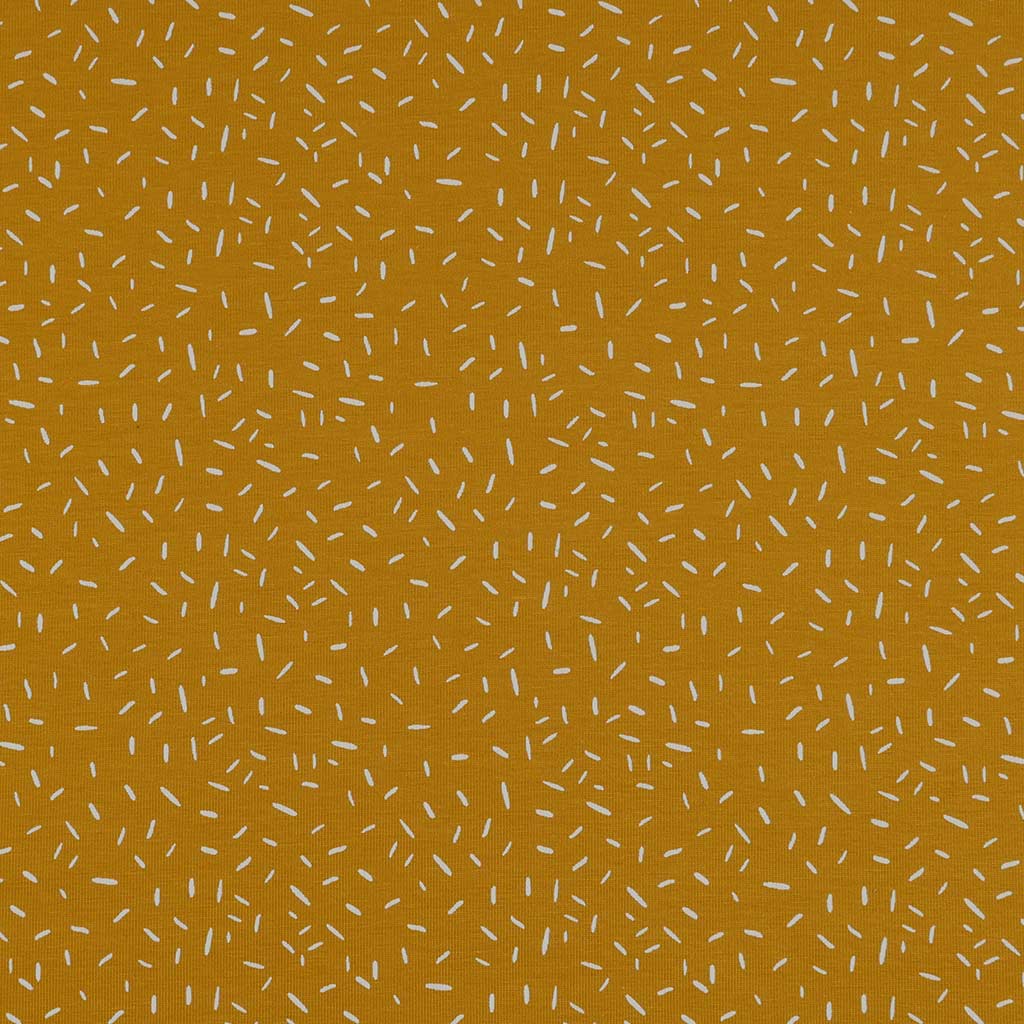 Arizona - Mustard Yellow Ticker Tape, Single Jersey Cotton Elastane Print Fabric Main Image from Patternsandplains.com