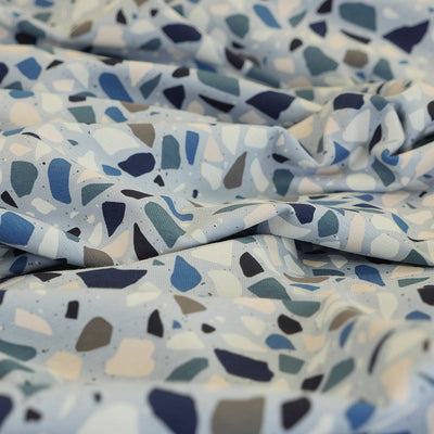Arizona - Soft Blue Terrazzo Cotton Elastane Single Jersey Fabric Feature Image from Patternsandplains.com