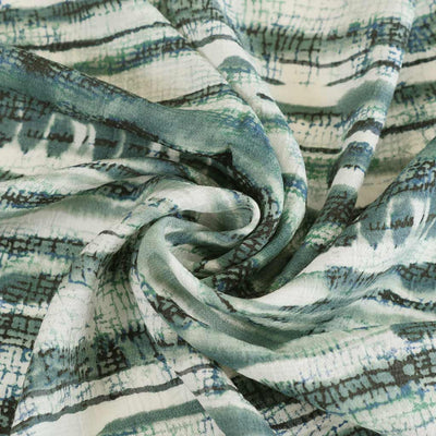 Aruba - Green Shoreline Stripe Viscose Crinkle Fabric Detail Swirl Image from Patternsandplains.com