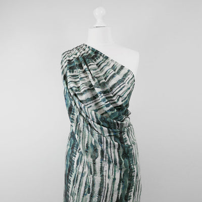 Aruba - Green Shoreline Stripe Viscose Crinkle Fabric Mannequin Wide Image from Patternsandplains.com