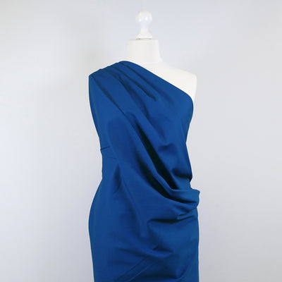 Bermuda - Poster Blue Stretch Cotton Woven Twill Fabric Mannequin Wide Image from Patternsandplains.com