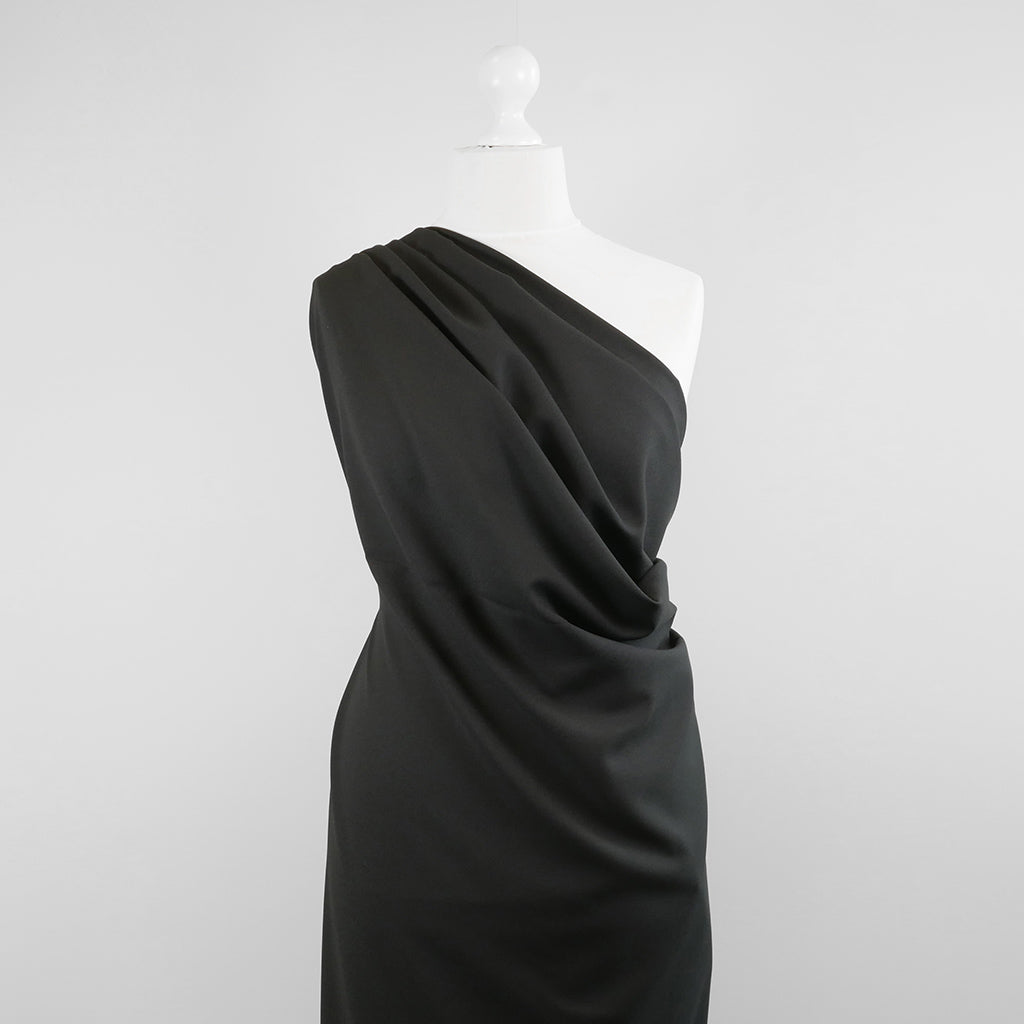 Bloomsbury - Black Crepe Stretch Woven Suiting Fabric Mannequin Wide Image from Patternsandplains.com