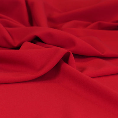 Bloomsbury - Carmine Red Crepe Stretch Woven Suiting Fabric Feature Image from Patternsandplains.com