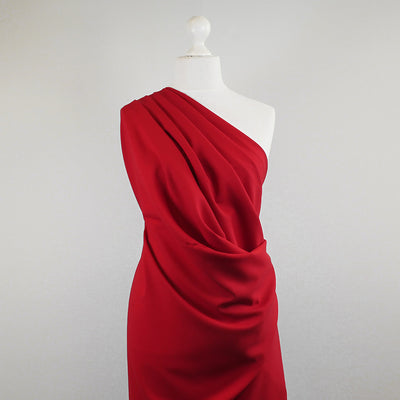 Bloomsbury - Carmine Red Crepe Stretch Woven Suiting Fabric Mannequin Wide Image from Patternsandplains.com