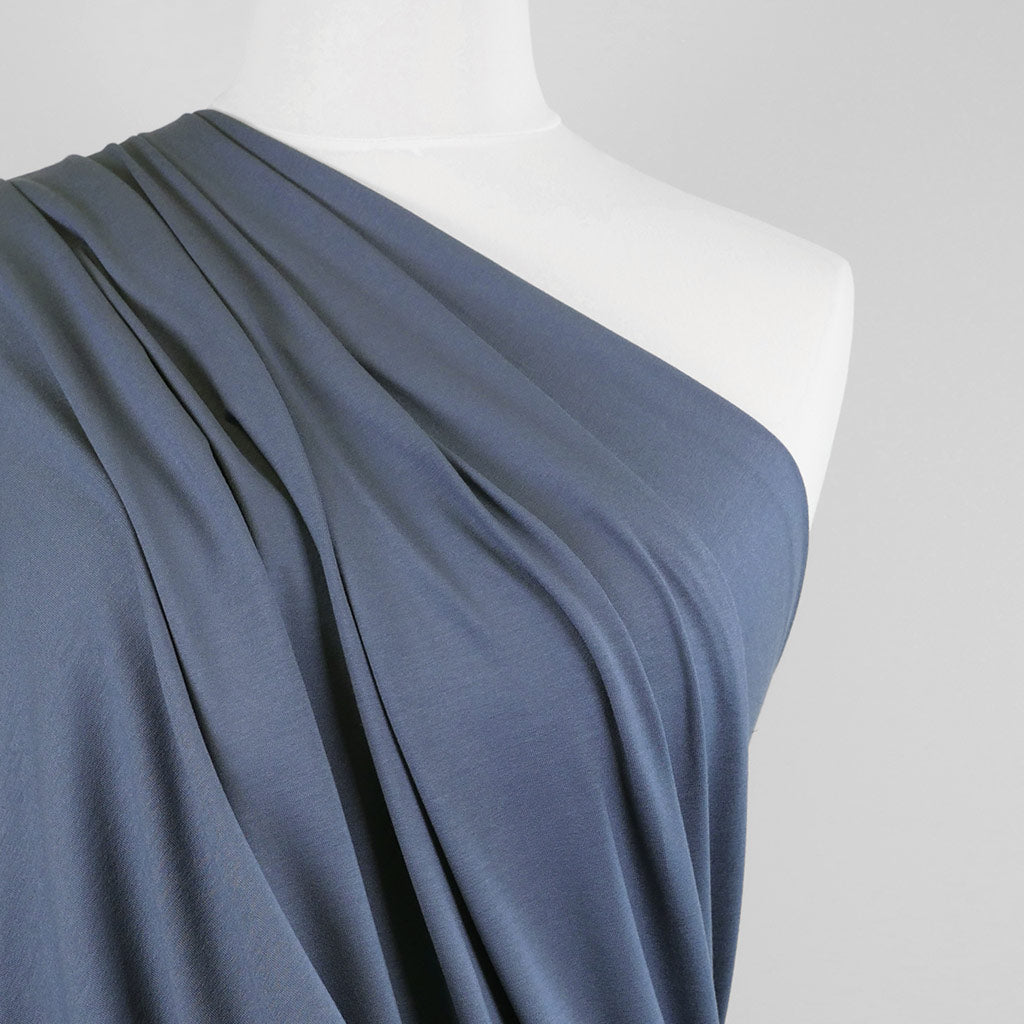 Camas - Midnight Blue Viscose Elastane Single Jersey Fabric - Patterns and  Plains