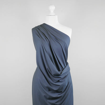 Camas - Midnight Blue Viscose Elastane Single Jersey Fabric Mannequin Wide Image from Patternsandplains.com