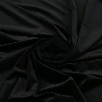 Carlotta Black Stretch Panne Velvet Jersey Fabric from John Kaldor Detail Swirl Image from Patternsandplains.com