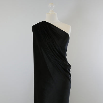 Carlotta Black Stretch Panne Velvet Jersey Fabric from John Kaldor Mannequin WideImage from Patternsandplains.com