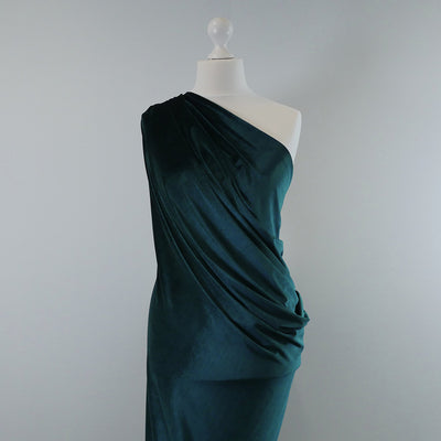 Carlotta Teal Stretch Panne Velvet Jersey Fabric from John Kaldor Mannequin WideImage from Patternsandplains.com