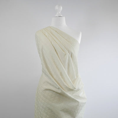 Carolina - Light Cream, Geometric Embroidered Cotton Woven Fabric Mannequin Wide Image from Patternsandplains.com