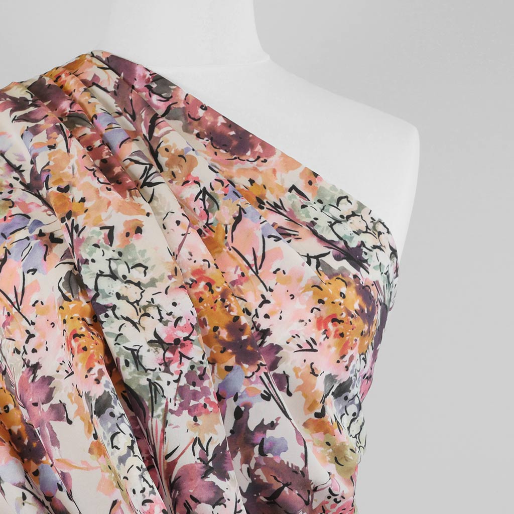 Crepe de Chine 5505 - Plum, Lupins Woven Fabric from John Kaldor Mannequin Close Up Image from Patternsandplains.com