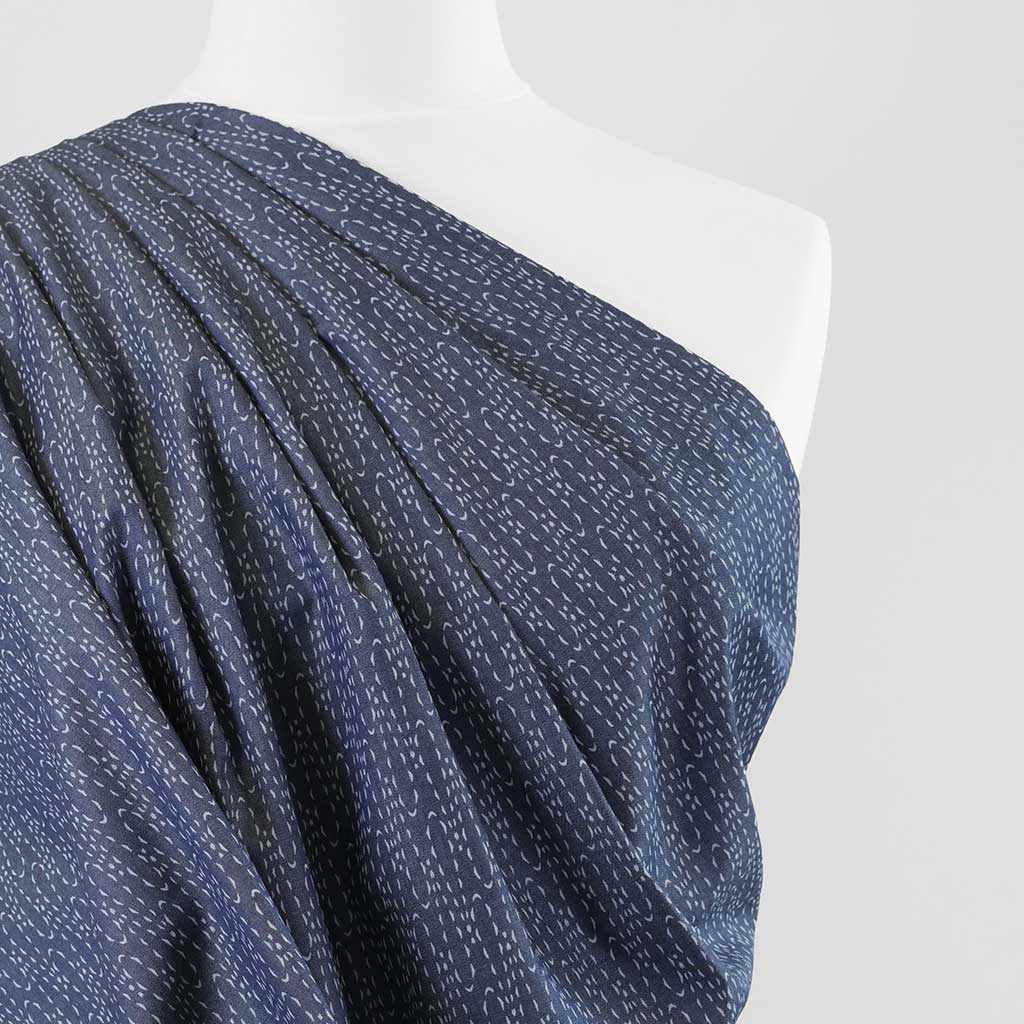 Denim Print Casted Loops Cotton Woven Fabric by Art Gallery Fabrics Mannequin Close Up Image from Patternsandplains.com