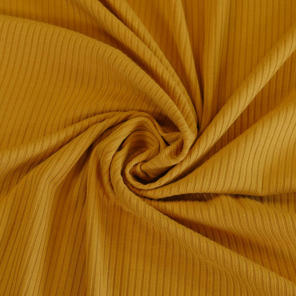Fuji - Gold Bamboo and Elastane Rib Knit Fabric Detail Swirl Image from Patternsandplains.com