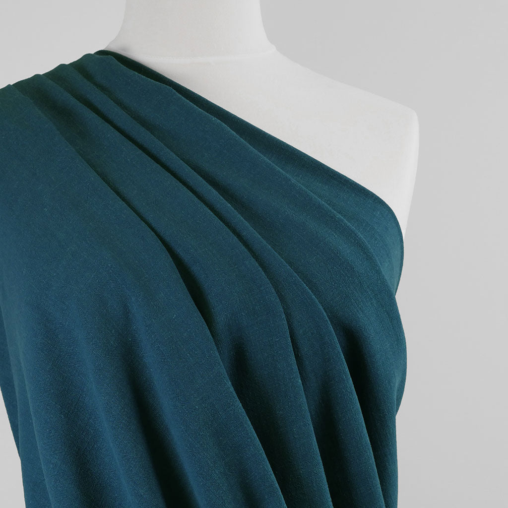 Liege - Harbour Blue Viscose Linen Silky Noil Woven Fabric Mannequin Close Up Image from Patternsandplains.com