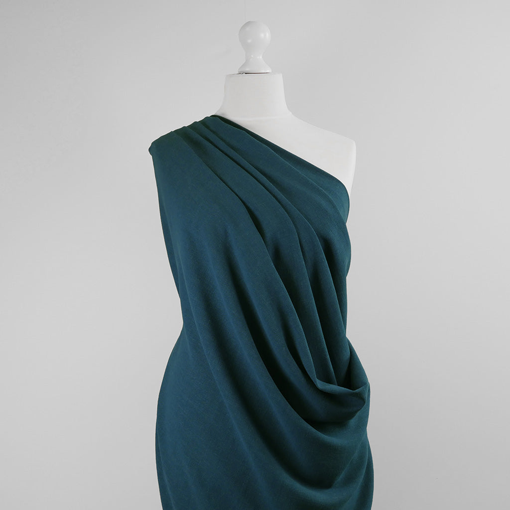 Liege - Harbour Blue Viscose Linen Silky Noil Woven Fabric Mannequin Wide Image from Patternsandplains.com