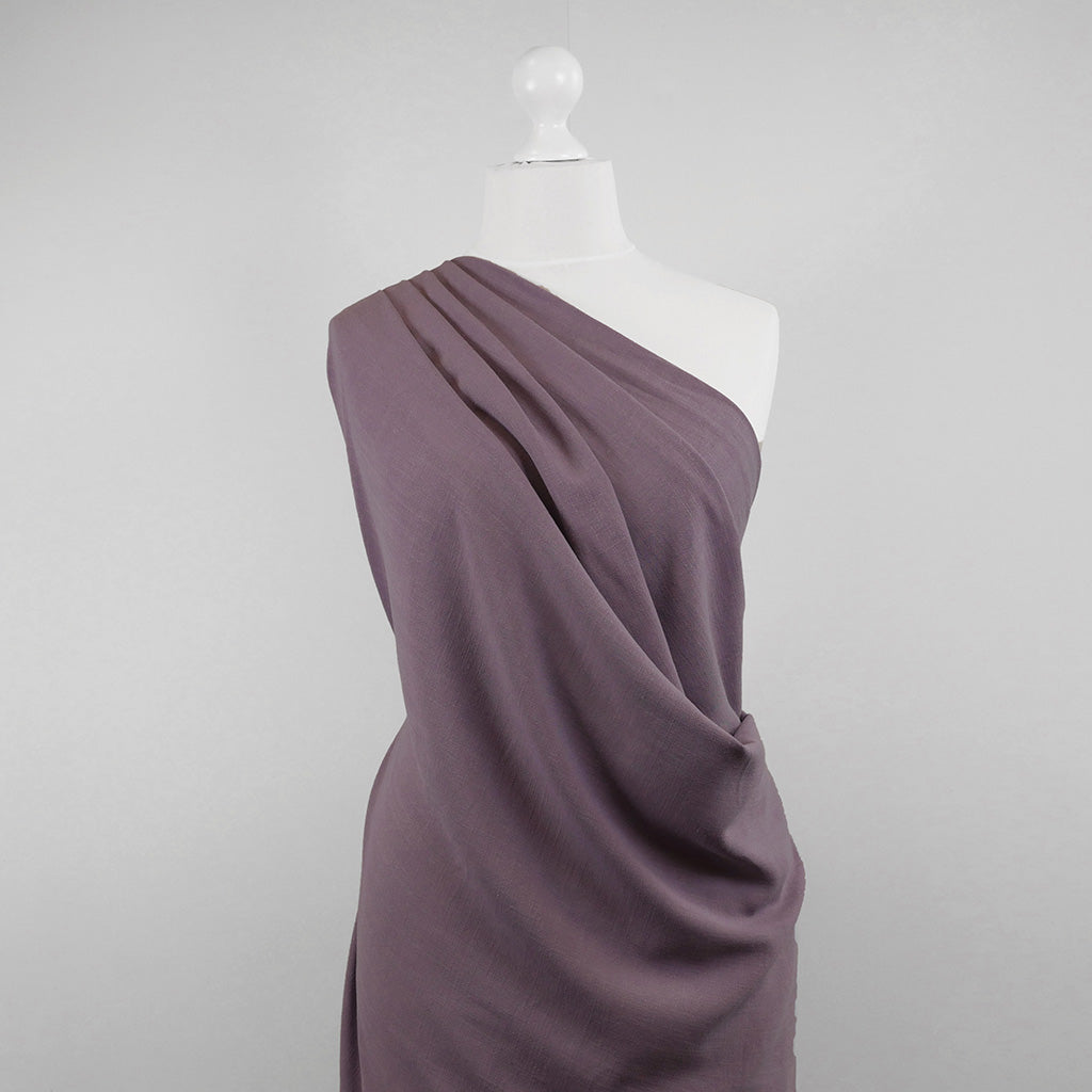 Liege - Pale Purple Viscose Linen Silky Noil Woven Fabric Mannequin Close Up Image from Patternsandplains.com