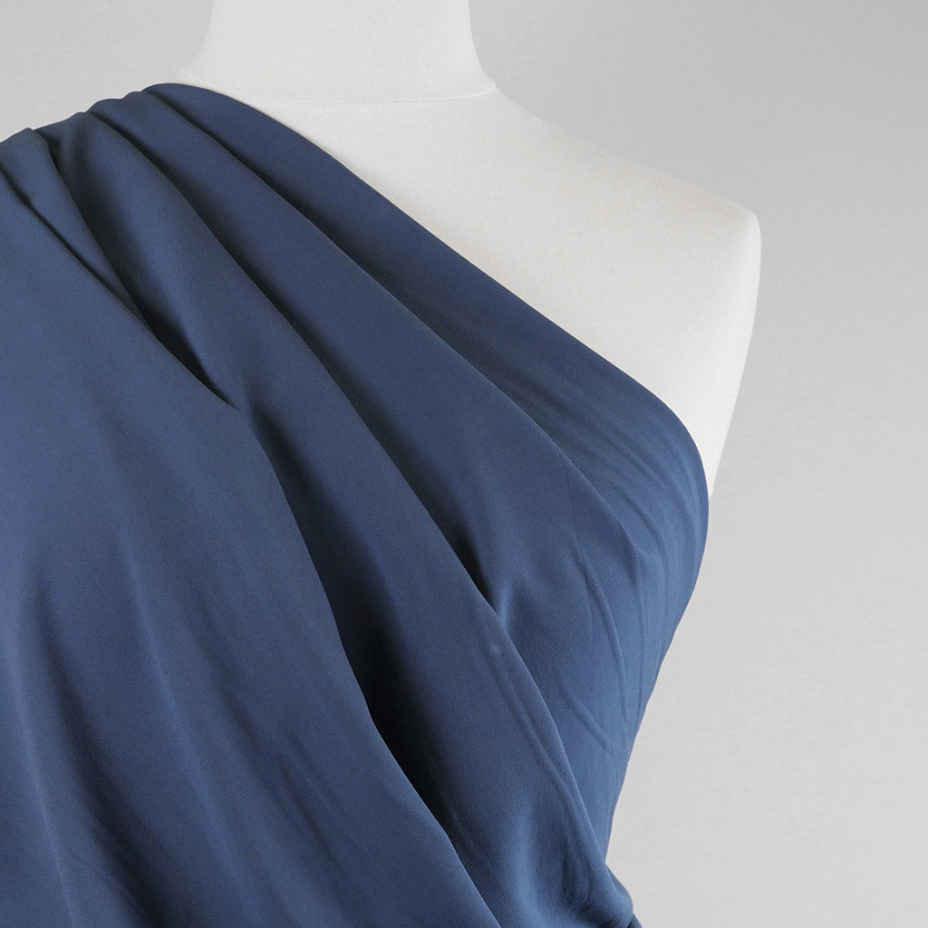 Madison - Dark Slate Blue Viscose Crepe Woven Fabric Mannequin Close Up Image from Patternsandplains.com