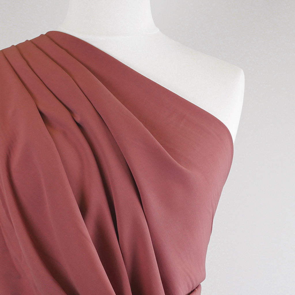 Madison - Deep Blush Viscose Crepe Woven Fabric Mannequin Close Up Image from Patternsandplains.com