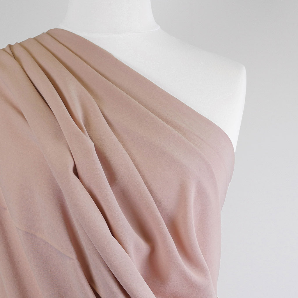 Madison - French Rose Viscose Crepe Woven Fabric Mannequin Close Up Image from Patternsandplains.com
