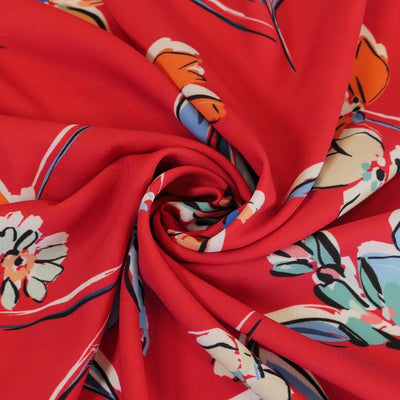 Madrid 5500 - Red Flower - Woven Crepe Fabric from John Kaldor Detail Swirl Image from Patternsandplains.com