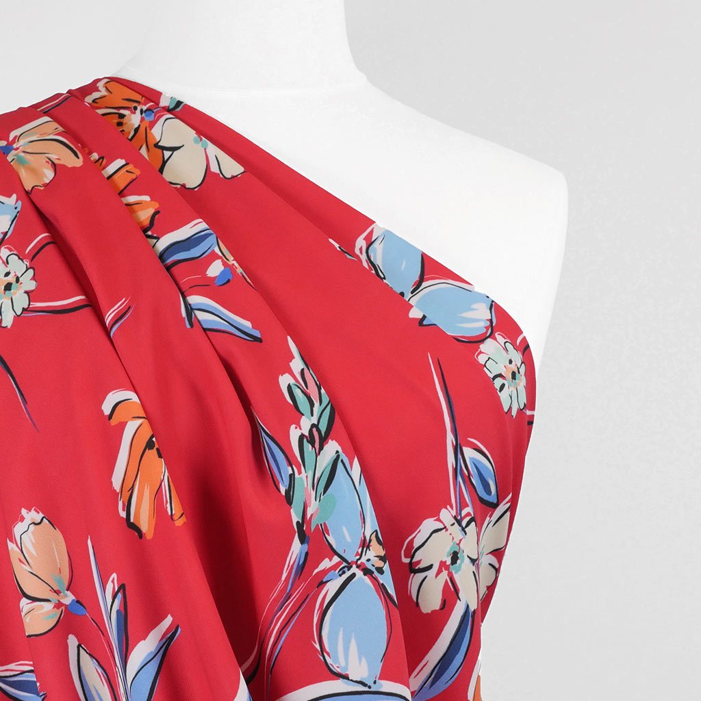 Madrid 5500 - Red Flower - Woven Crepe Fabric from John Kaldor Mannequin Close Up Image from Patternsandplains.com