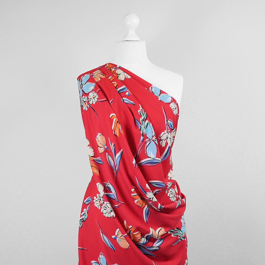 Madrid 5500 - Red Flower - Woven Crepe Fabric from John Kaldor Mannequin Wide Image from Patternsandplains.com