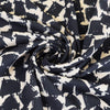 Madrid 4616 - Navy and Ivory Scribbled Squares Woven Crepe Fabric from John Kaldor Detail Swirl Image from Patternsandplains.com
