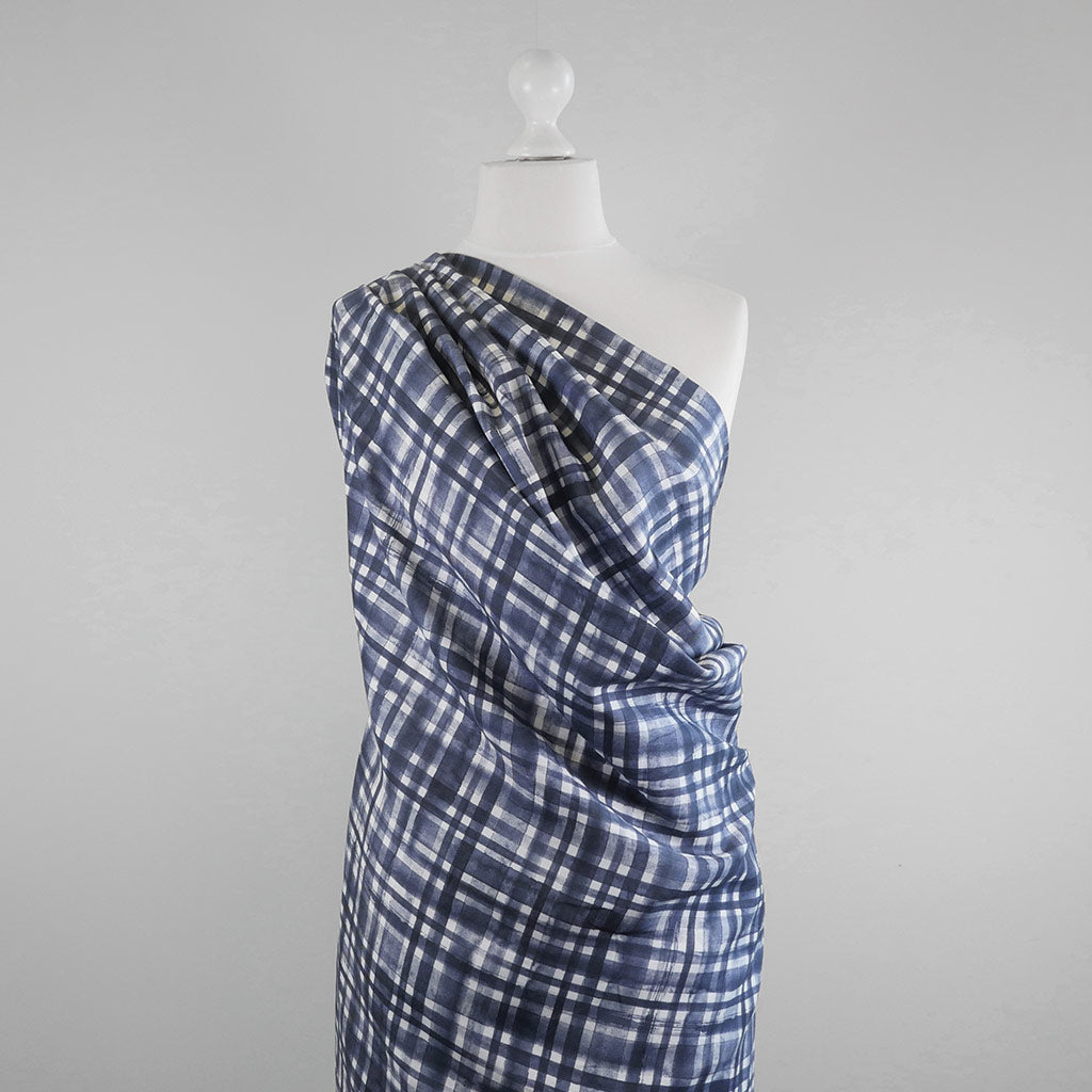 Manhatten - Ink Blue, Midtown Linen Woven Fabric Mannequin Wide Image from Patternsandplains.com