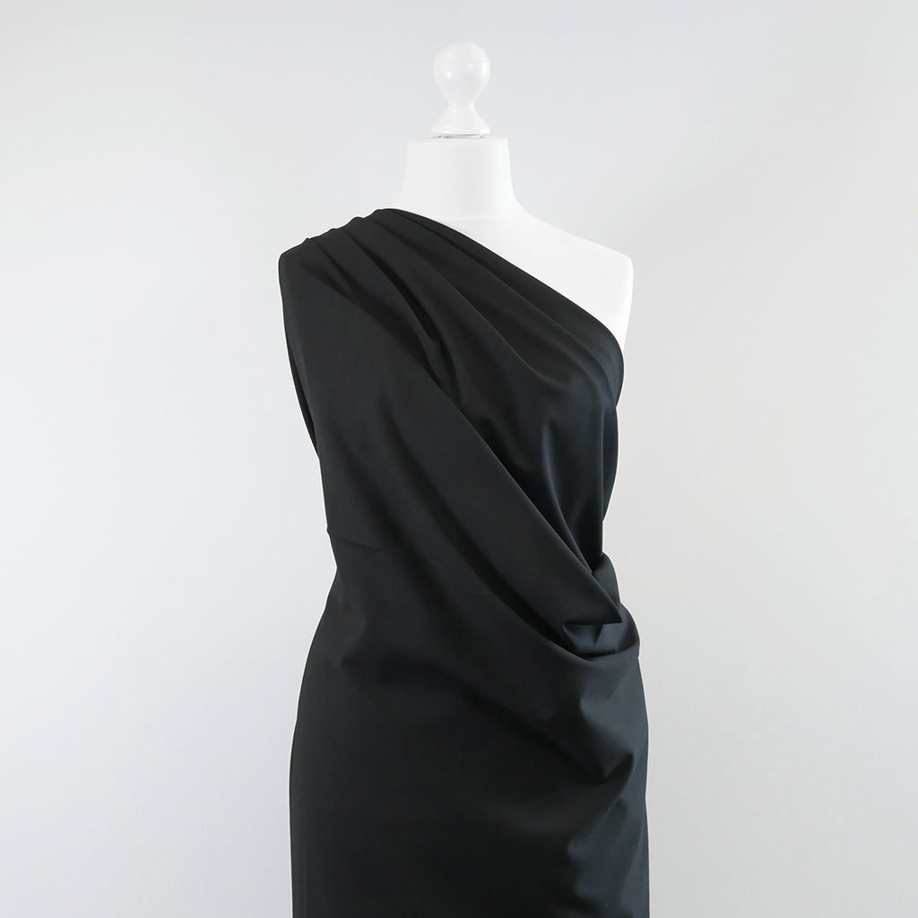 Milan - Black Viscose Rich Ponte de Roma Fabric Mannequin Wide Image from Patternsandplains.com