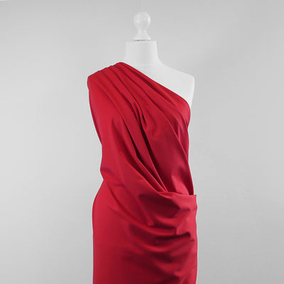 Milan - Bright Red Viscose Rich Ponte de Roma Fabric Mannequin Wide Image from Patternsandplains.com