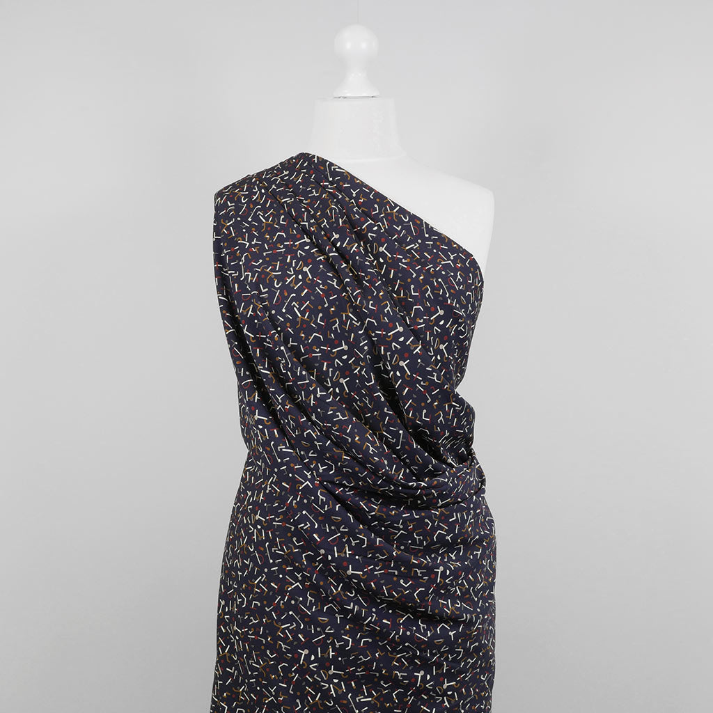 Monroe - Navy Jumbled Woven Crepe Fabric Mannequin Wide Image from Patternsandplains.com