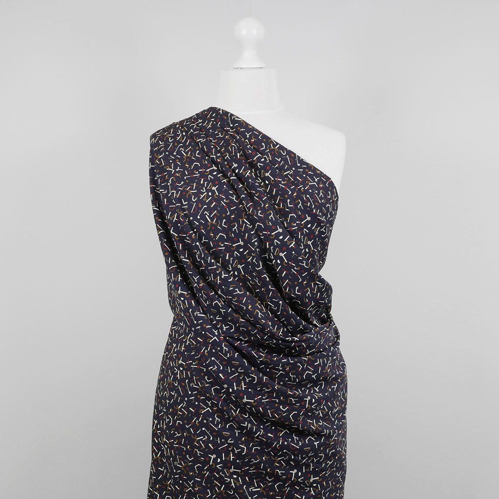 Monroe - Navy Jumbled Woven Crepe Fabric Mannequin Wide Image from Patternsandplains.com