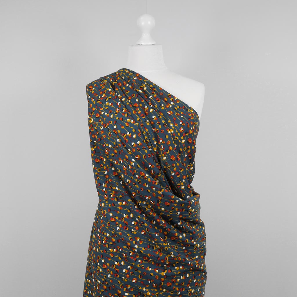 Monroe - Teal Seedlings Woven Crepe Fabric Mannequin Wide Image from Patternsandplains.com