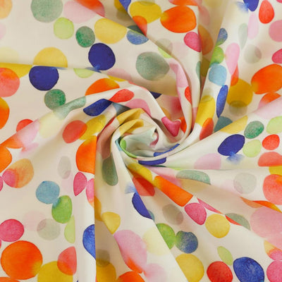 Monteray - Ecru Rainbow Bubbles Cotton Elastane Single Jersey Fabric Detail Swirl Image from Patternsandplains.com