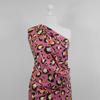 Monteray - Pink Large Leopard Cotton Elastane Single Jersey Fabric Mannequin Wide Image from Patternsandplains.com