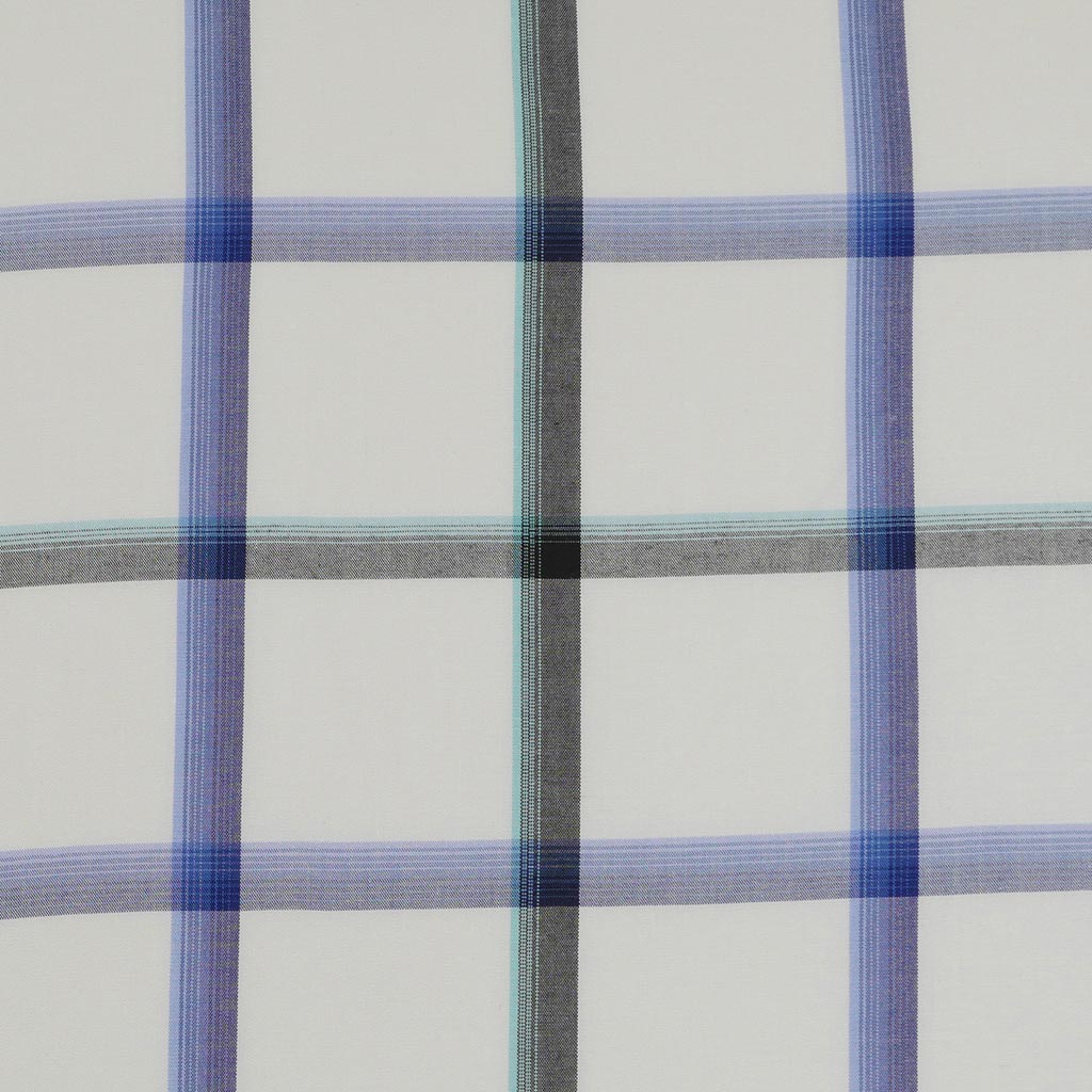 Nairn - Blue Yarn Dyed Asymmetrical Plaid Woven Fabric Main Image from Patternsandplains.com