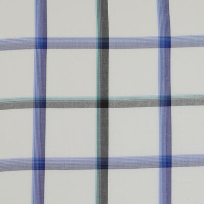 Nairn - Blue Yarn Dyed Asymmetrical Plaid Woven Fabric Main Image from Patternsandplains.com