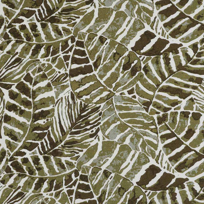Palermo - Olive Green Leaves Viscose Linen Woven Fabric Main Image from Patternsandplains.com