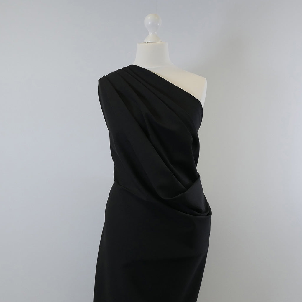 Rome - Black, Viscose Rich Heavy Ponte de Roma Stretch Fabric Mannequin Wide Image from Patternsandplains.com