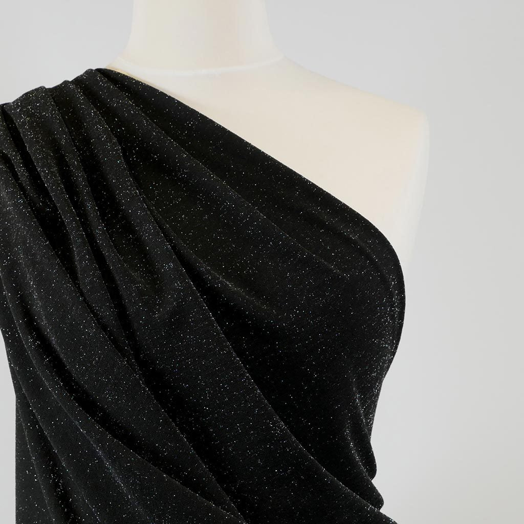 Sparks - Black Scuba Crepe Stretch Fabric Mannequin Close Up Image from Patternsandplains.com