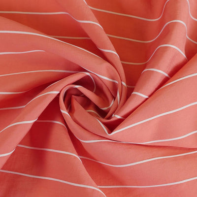 Vancouver - Coral Rails Jacquard Stripe Woven Fabric Detail Swirl Image from Patternsandplains.com