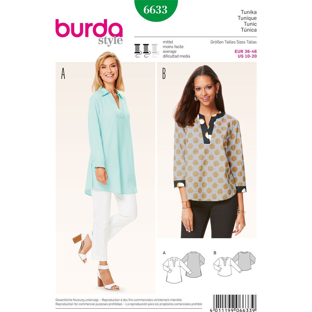 Burda B6633 Womens Tunic Sewing Pattern 6633 Image 1 From Patternsandplains.com