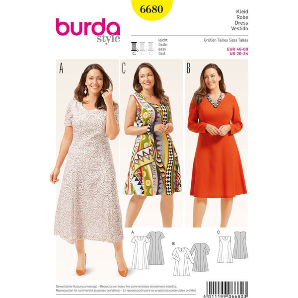 Burda B6680 Women's Dress Sewing Pattern 6680 - Patterns And Plains